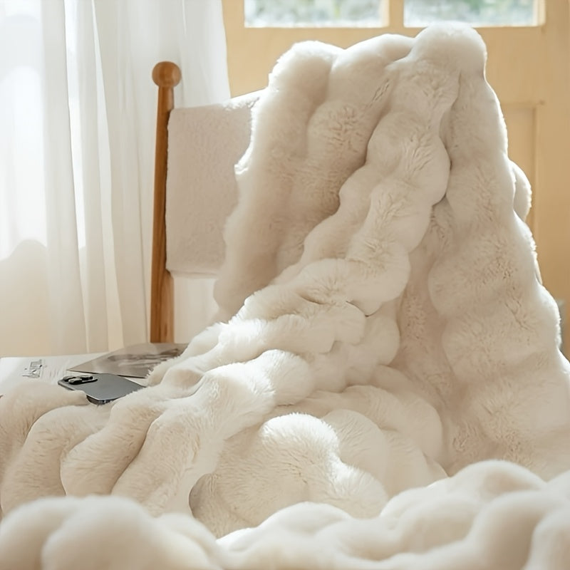 Faux Rabbit Fur Blanket in White