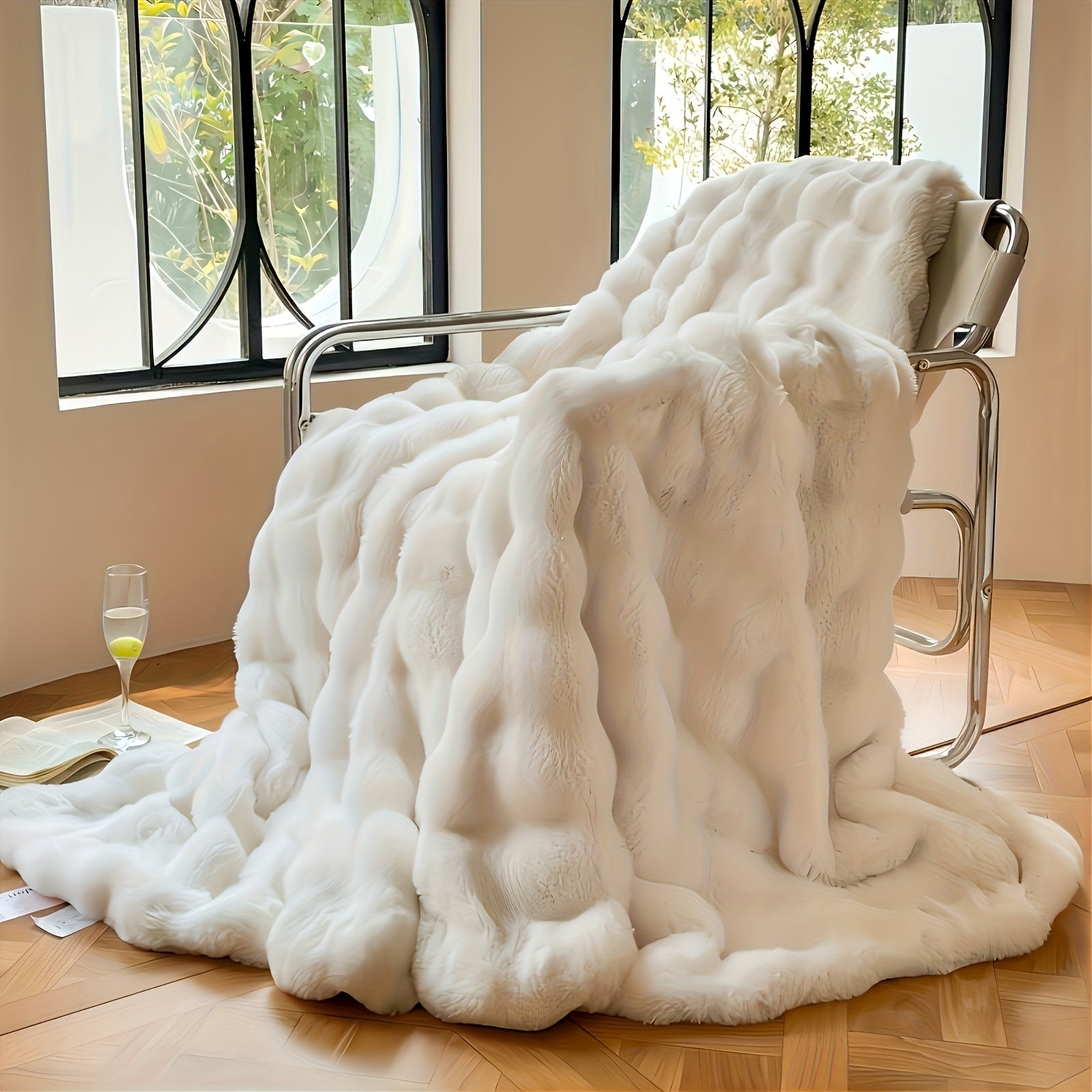 Faux Rabbit Fur Blanket in White