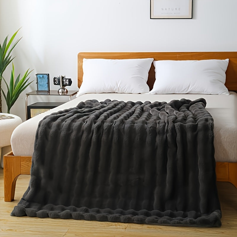 Faux Rabbit Fur Blanket in Black