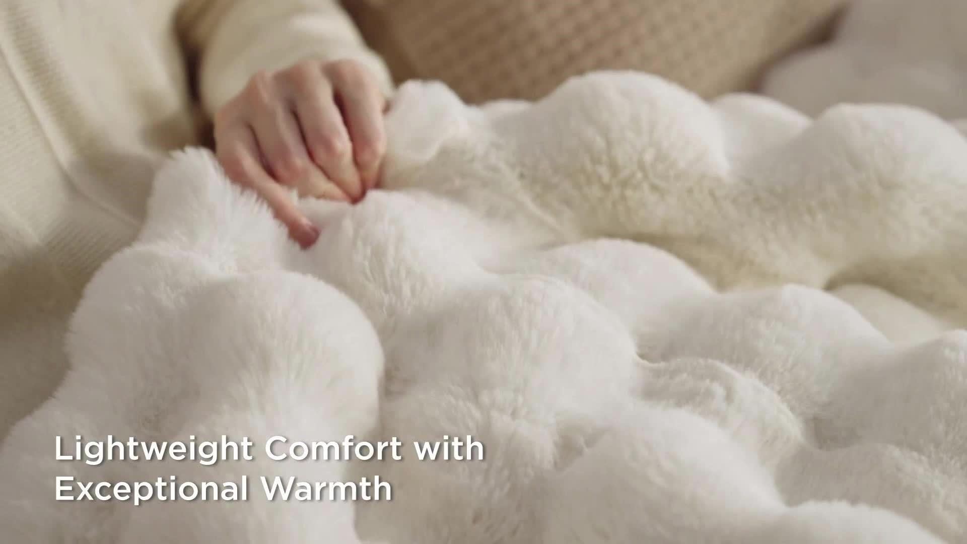 Faux Rabbit Fur Blanket in White