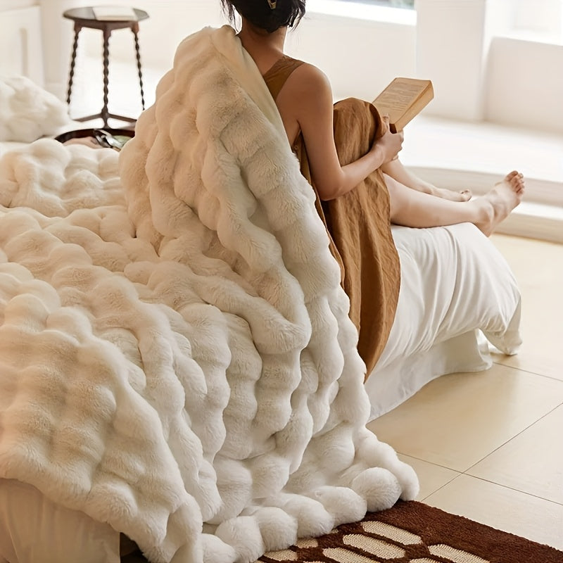 Faux Rabbit Fur Blanket in White