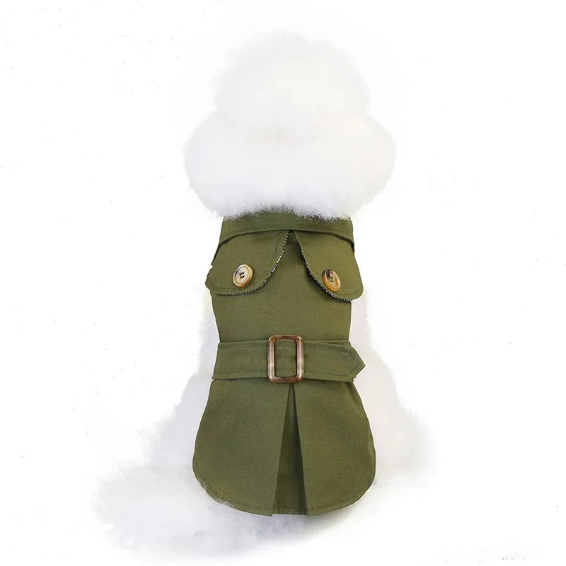 Classic Trench Coat for Small Dog in Army Green
