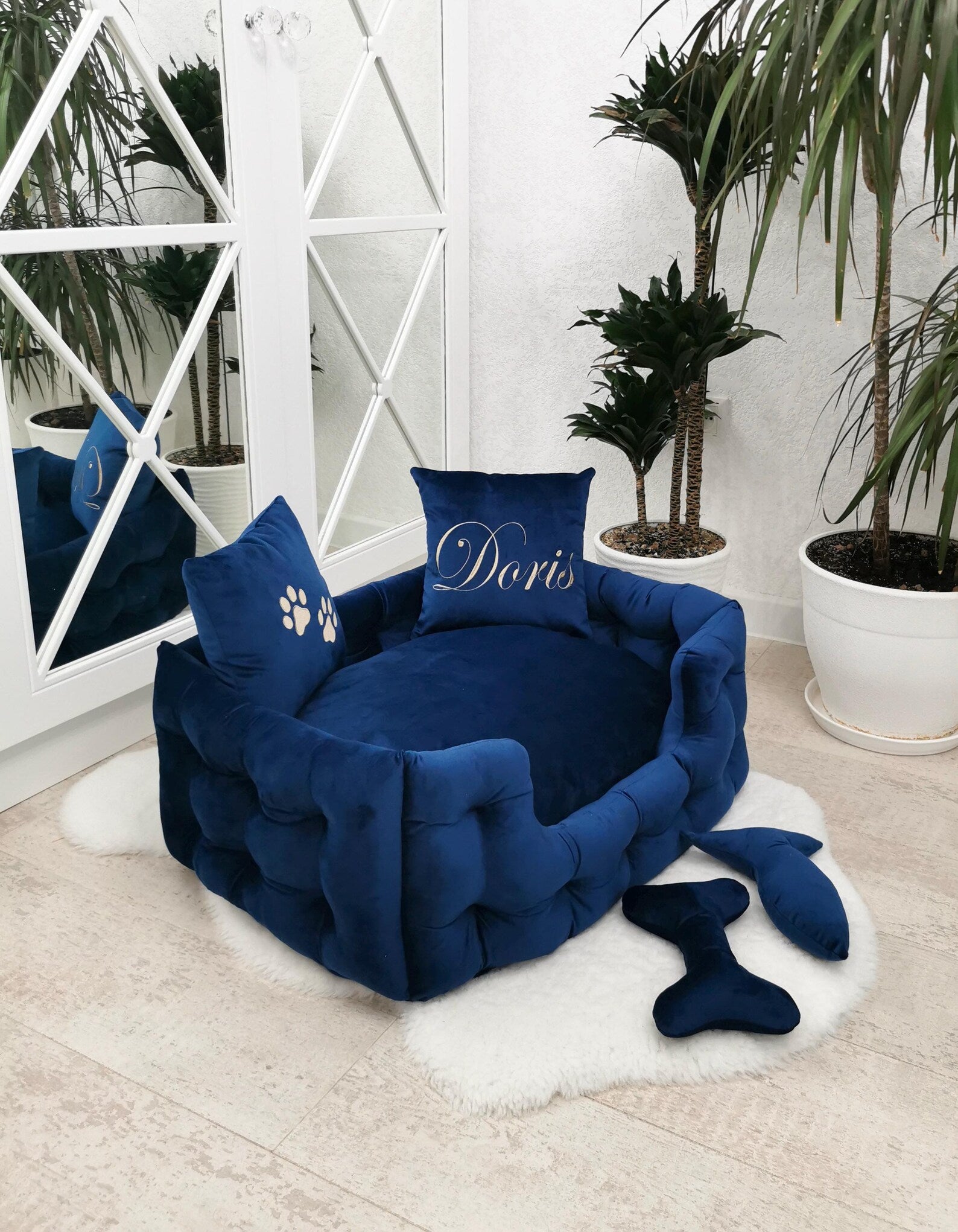 Velvet Dog Bed in Royal Blue