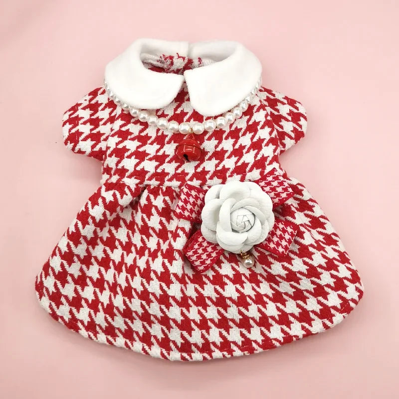 Patterned Tweed Dress Set in Red Houndstooth