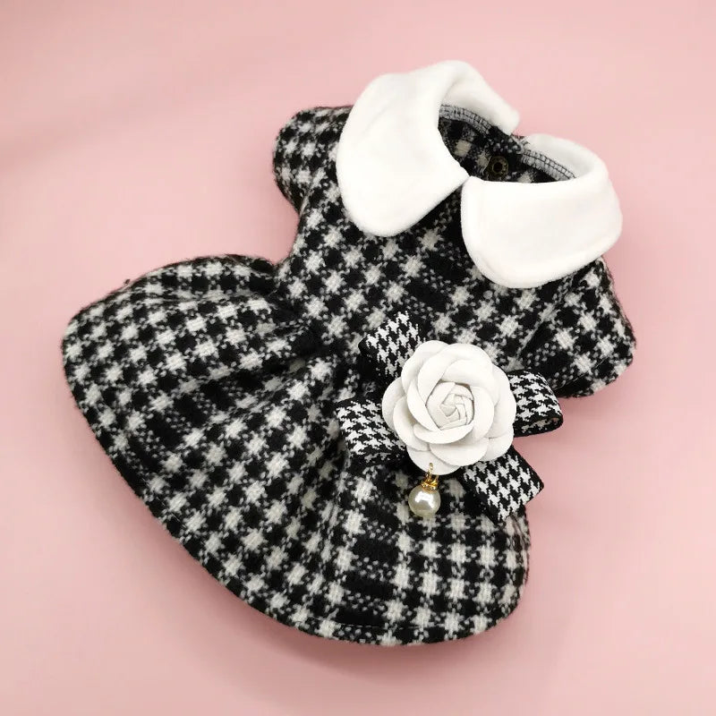 Patterned Tweed Dress Set - Black and White Check