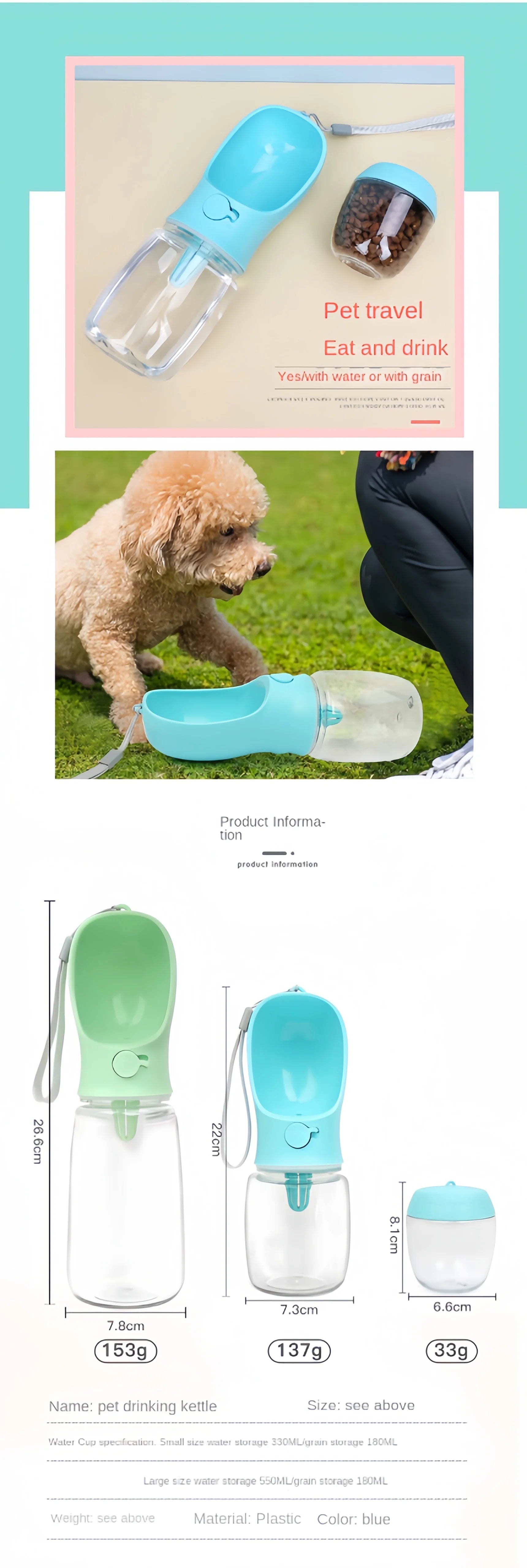 Portable Food and Water Dispenser Bottle in Blue