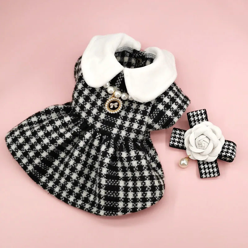 Patterned Tweed Dress Set - Black and White Check