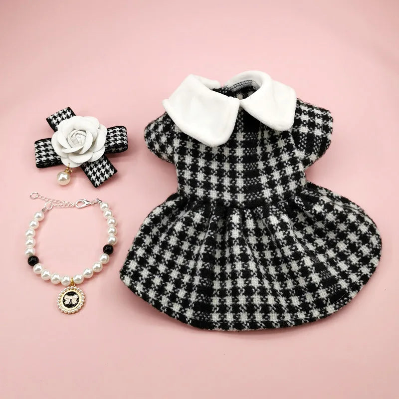 Patterned Tweed Dress Set - Black and White Check