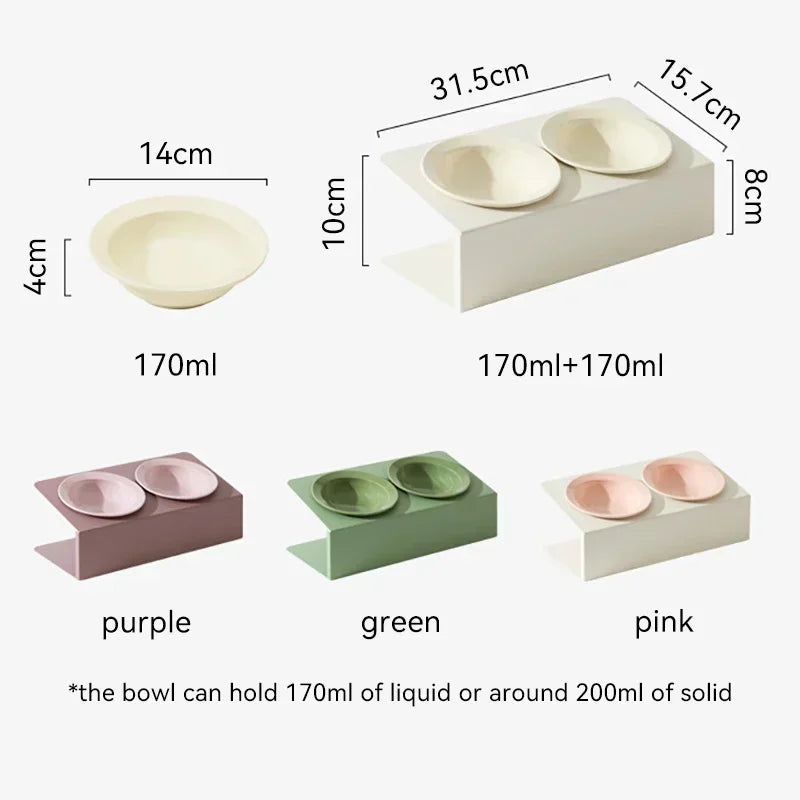 Double Ceramic Bowl on Iron Stand in Blush-White