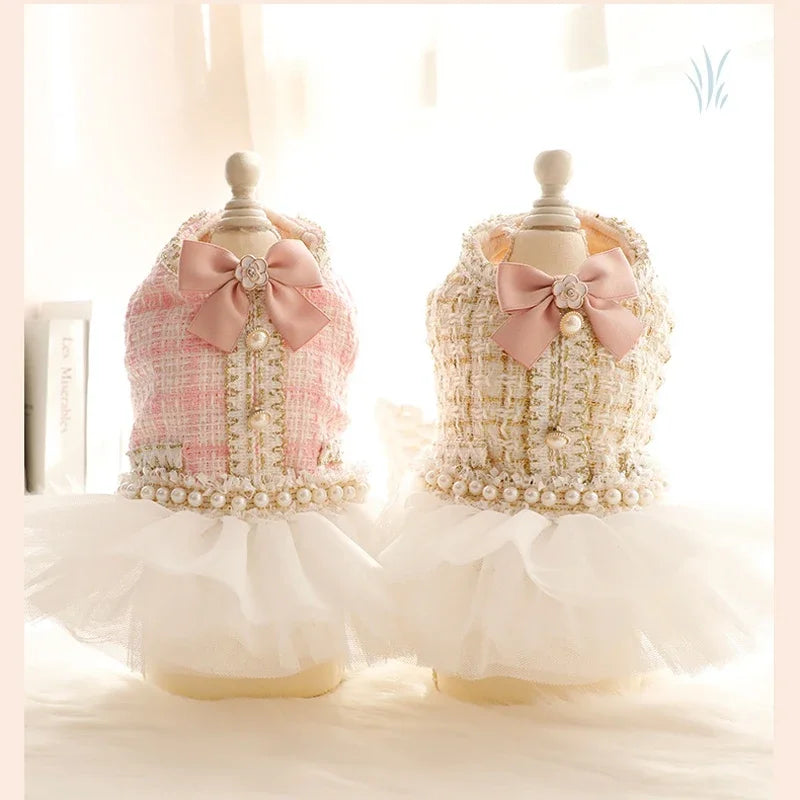 Ballerina Tweed and Tulle Dress in Ivory and Rose