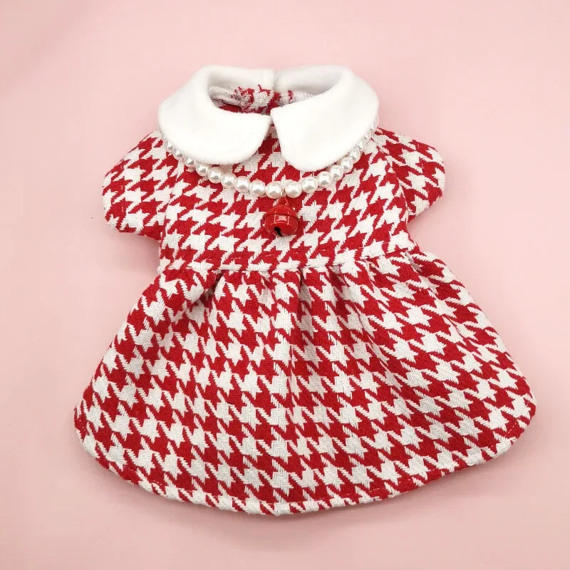 Patterned Tweed Dress Set in Red Houndstooth