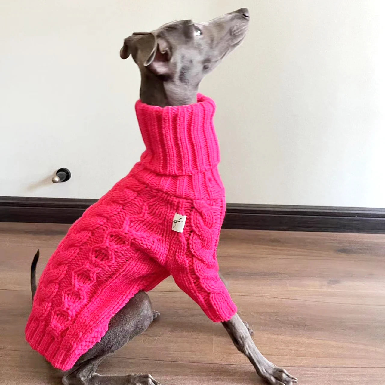 Chunky Turtleneck Cableknit Sweater in Cerise Pink for Italian Greyhound or Whippet