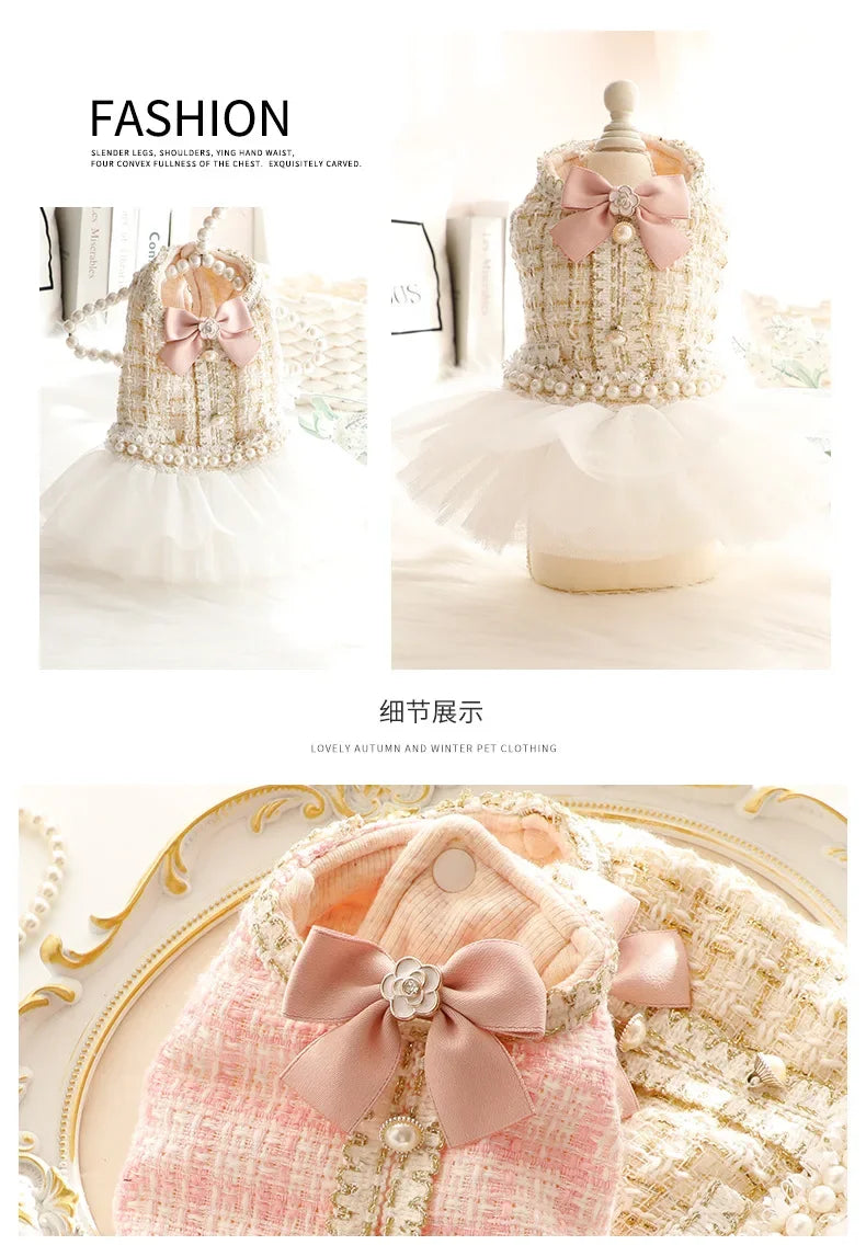 Ballerina Tweed and Tulle Dress in Ivory and Rose