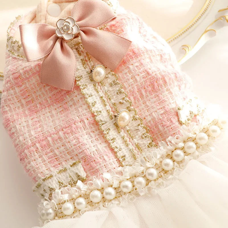 Ballerina Tweed and Tulle Dress in Ivory and Rose