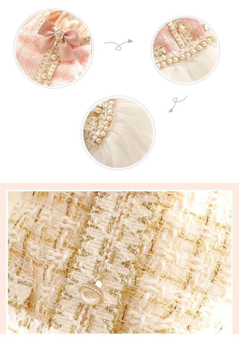 Ballerina Tweed and Tulle Dress in Ivory and Rose