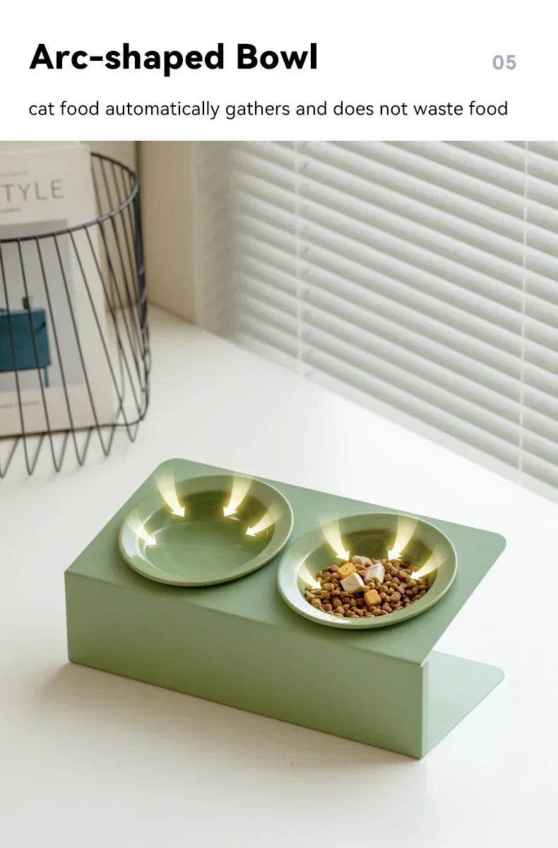 Double Ceramic Bowl on Iron Stand in Blush-White
