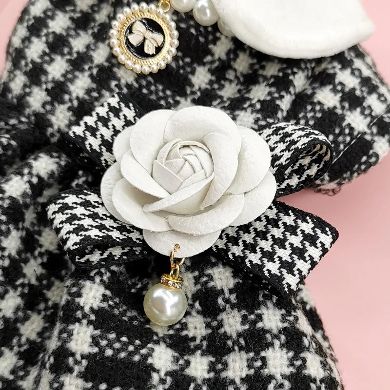 Patterned Tweed Dress Set - Black and White Check