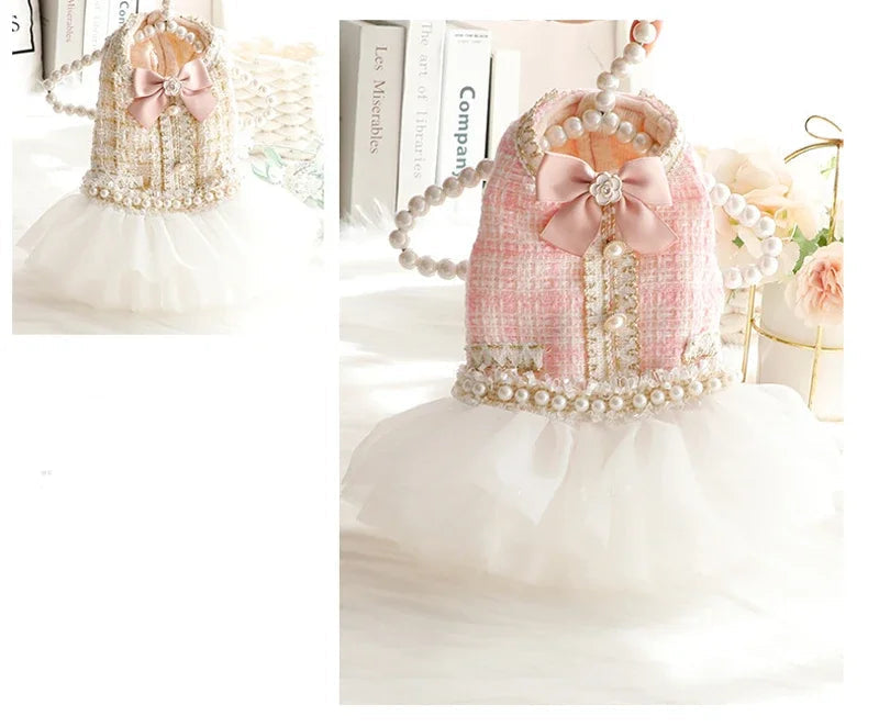 Ballerina Tweed and Tulle Dress in Ivory and Rose