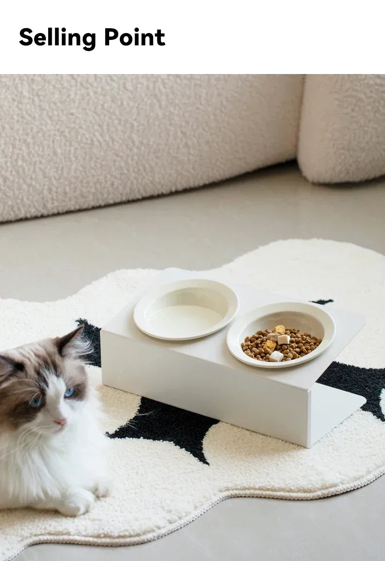 Double Ceramic Bowl on Iron Stand in Blush-White