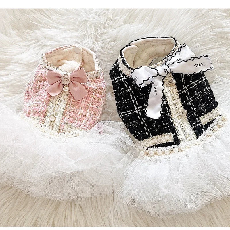Ballerina Tweed and Tulle Dress in Ivory and Rose