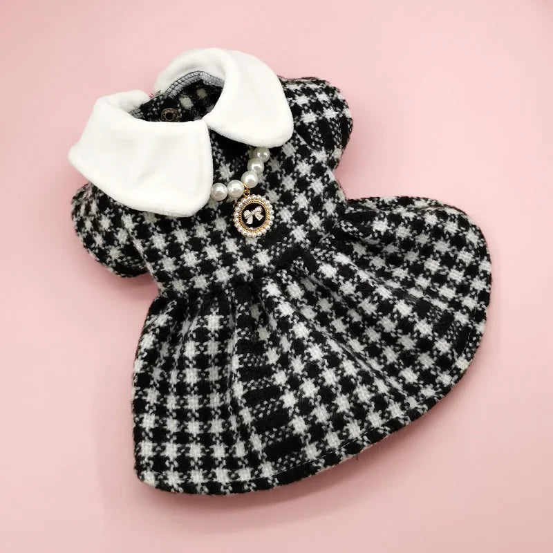 Patterned Tweed Dress Set - Black and White Check