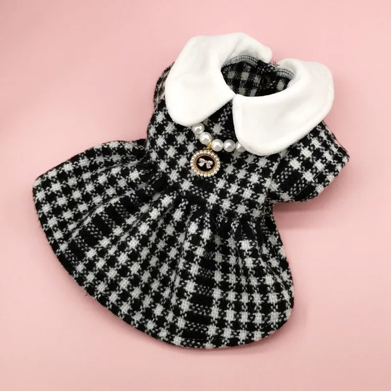 Patterned Tweed Dress Set - Black and White Check