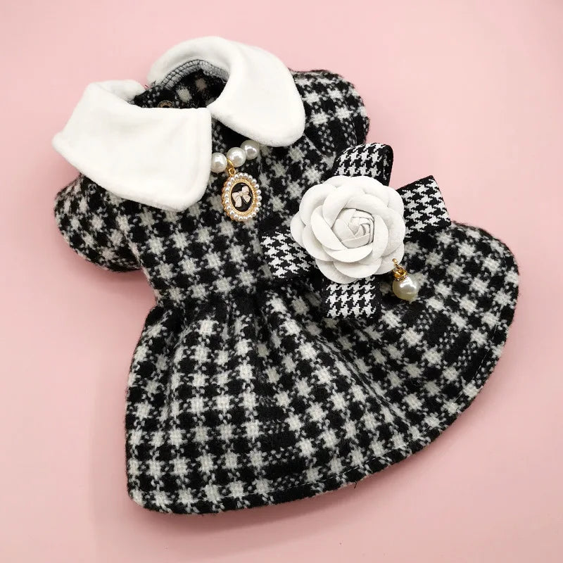 Patterned Tweed Dress Set - Black and White Check