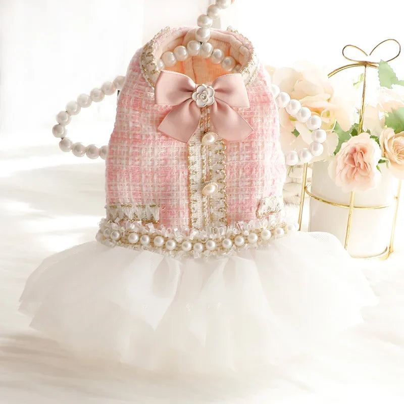 Ballerina Tweed and Tulle Dress in Ivory and Rose