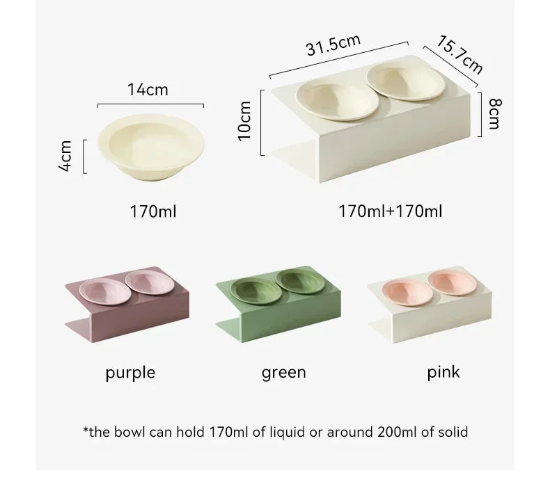 Double Ceramic Bowl on Iron Stand in Blush-White