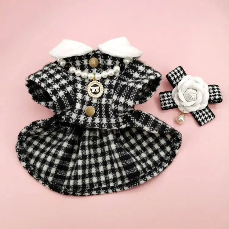 Patterned Tweed Dress Set - Black and White Check