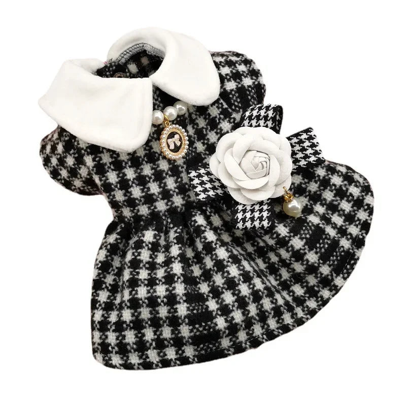 Patterned Tweed Dress Set - Black and White Check