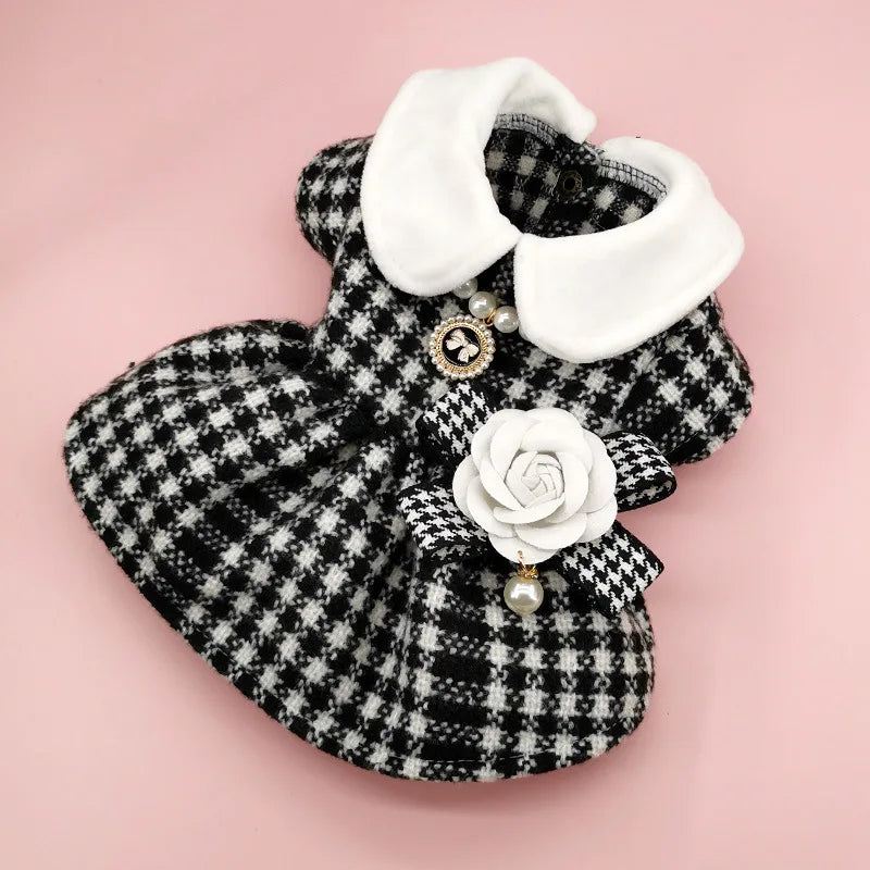 Patterned Tweed Dress Set - Black and White Check