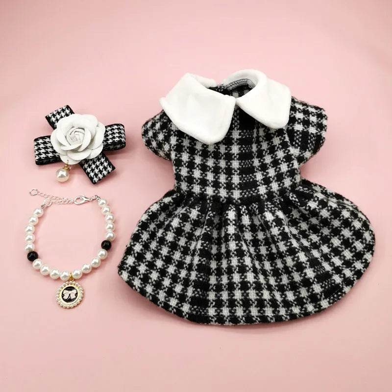 Patterned Tweed Dress Set - Black and White Check
