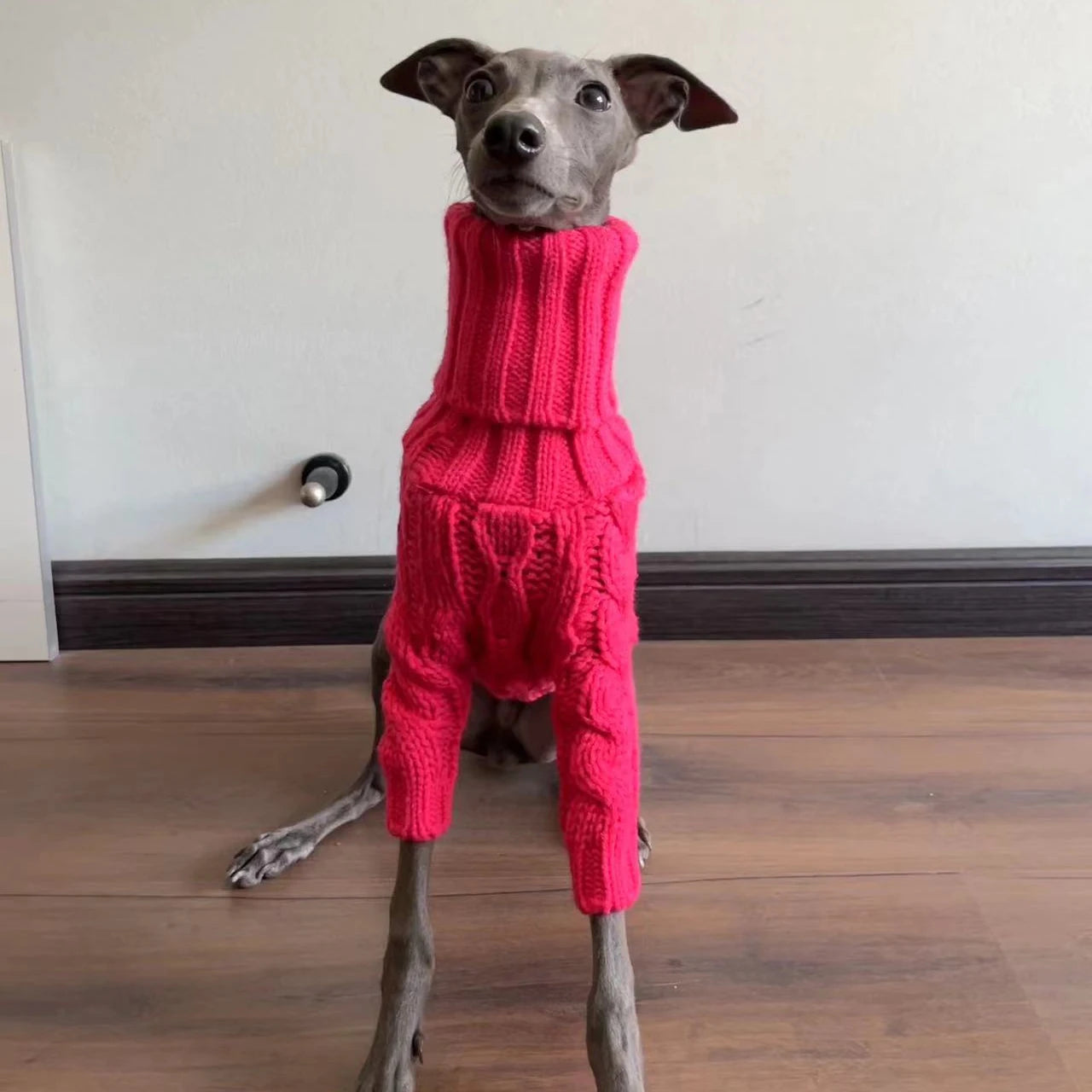 Chunky Turtleneck Cableknit Sweater in Cerise Pink for Italian Greyhound or Whippet