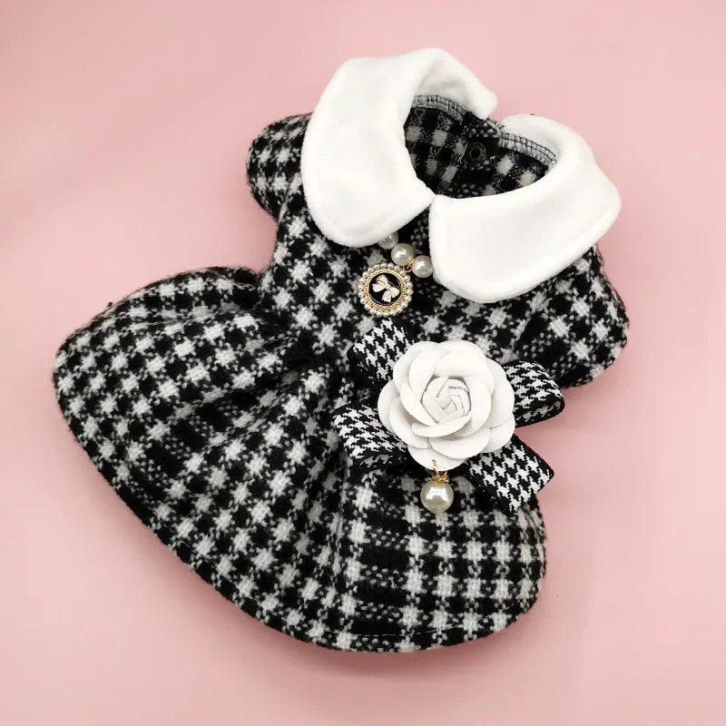 Patterned Tweed Dress Set - Black and White Check