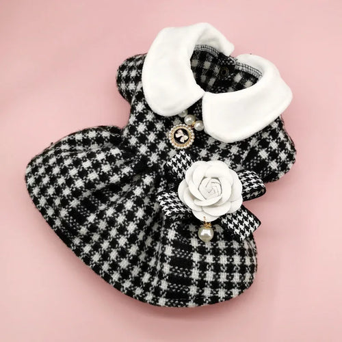 Patterned Tweed Dress Set - Black and White Check