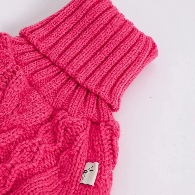 Chunky Turtleneck Cableknit Sweater in Cerise Pink for Italian Greyhound or Whippet