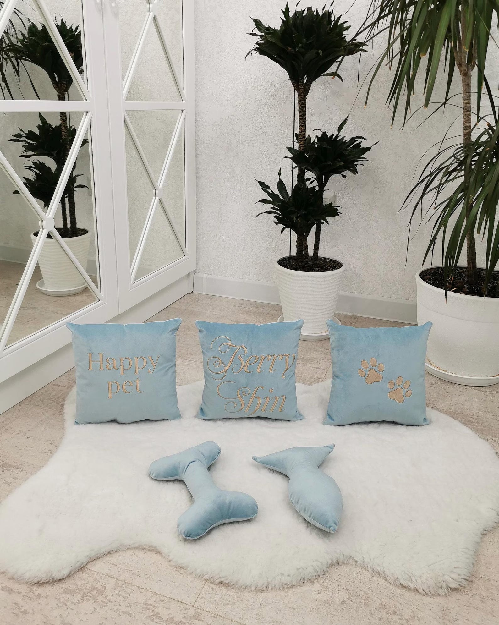Velvet Dog Bed in Sky Blue
