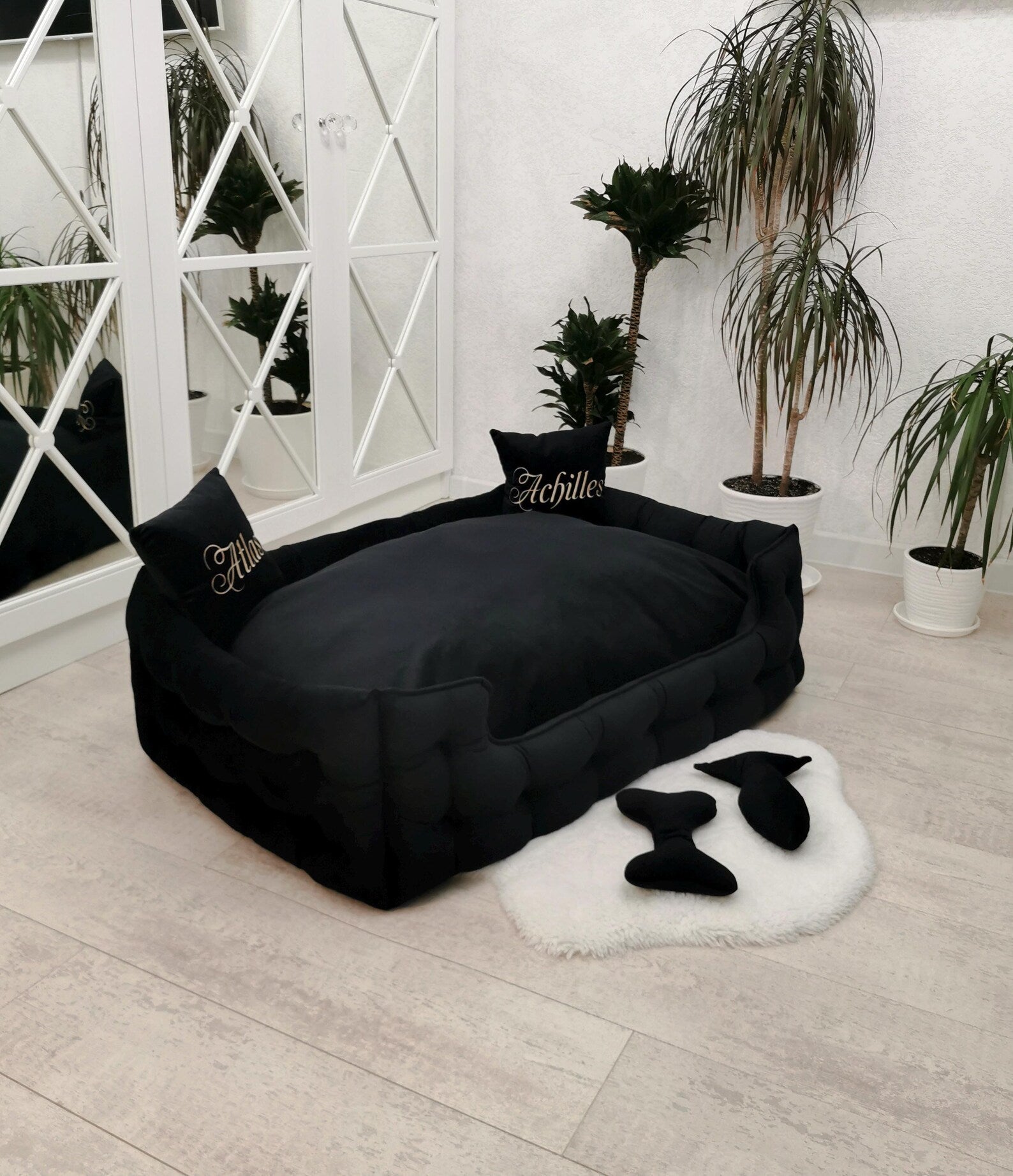 Velvet Dog Bed in Black