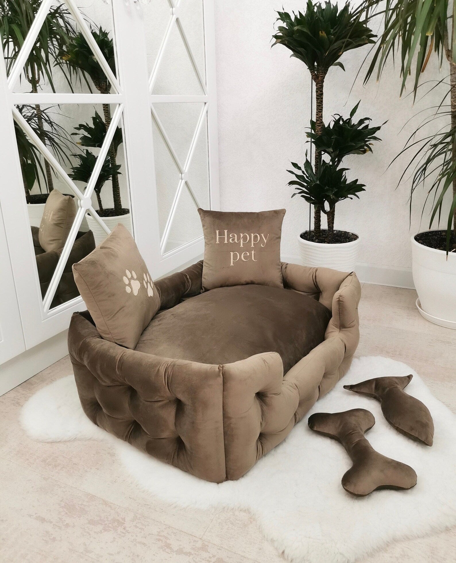 Velvet Dog Bed in Bronze