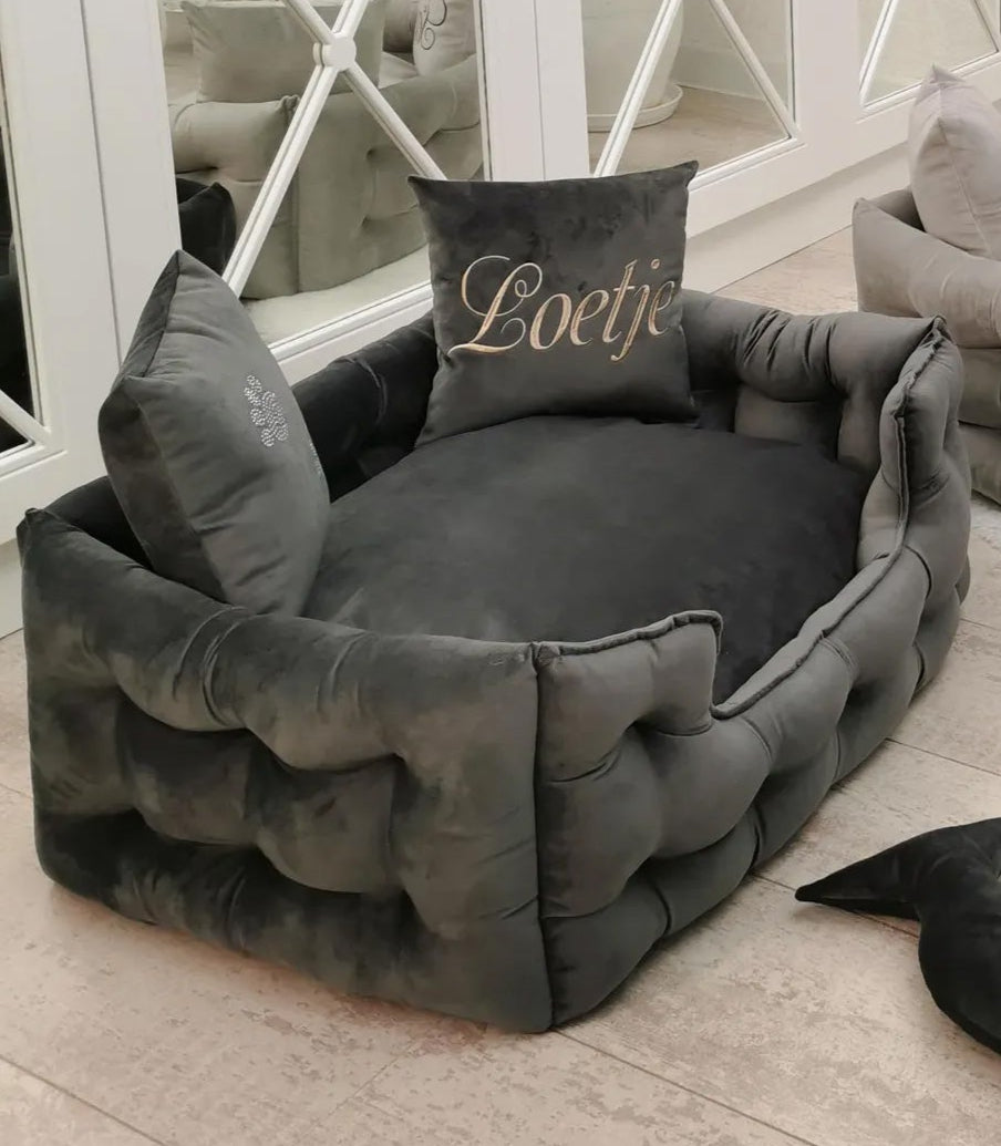 Velvet Dog Bed in Charcoal Grey