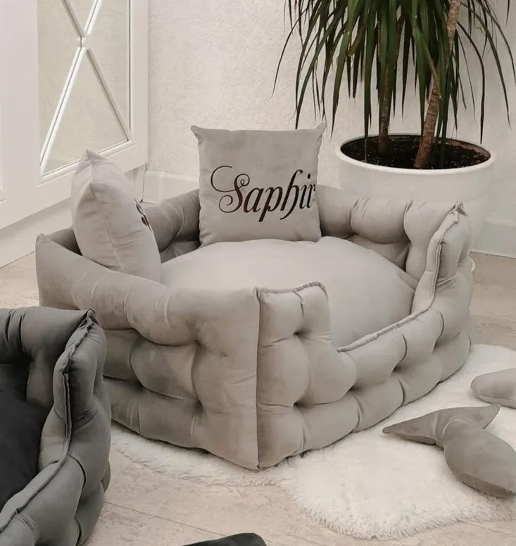 Velvet Dog Bed in Pale Grey