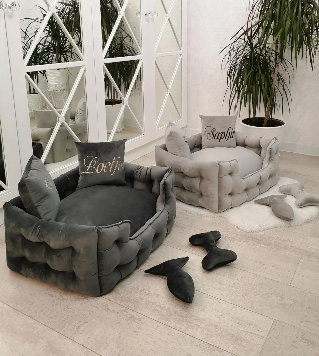 Velvet Dog Bed in Charcoal Grey