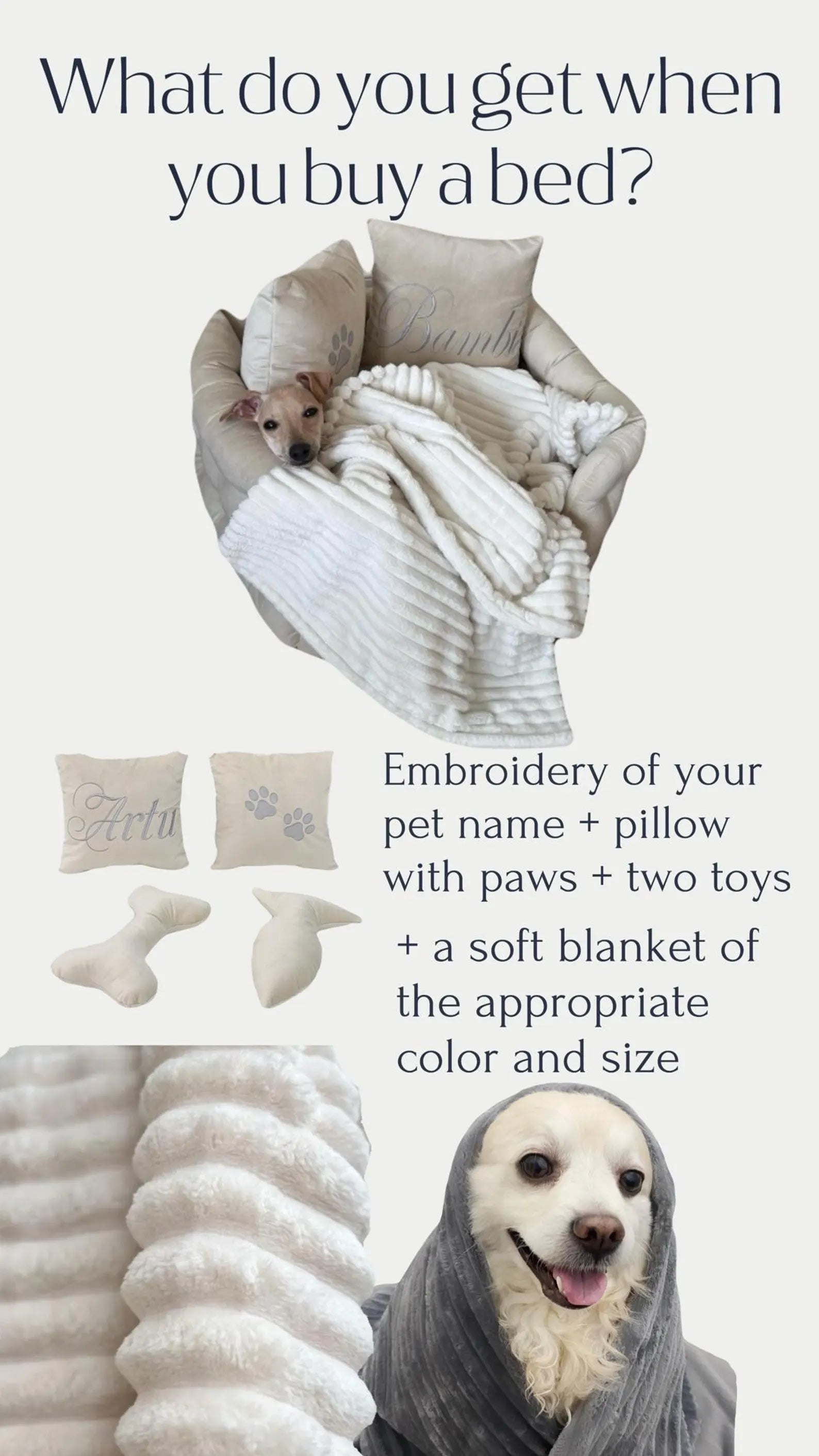 Velvet Dog Bed and Blanket Set in Cream
