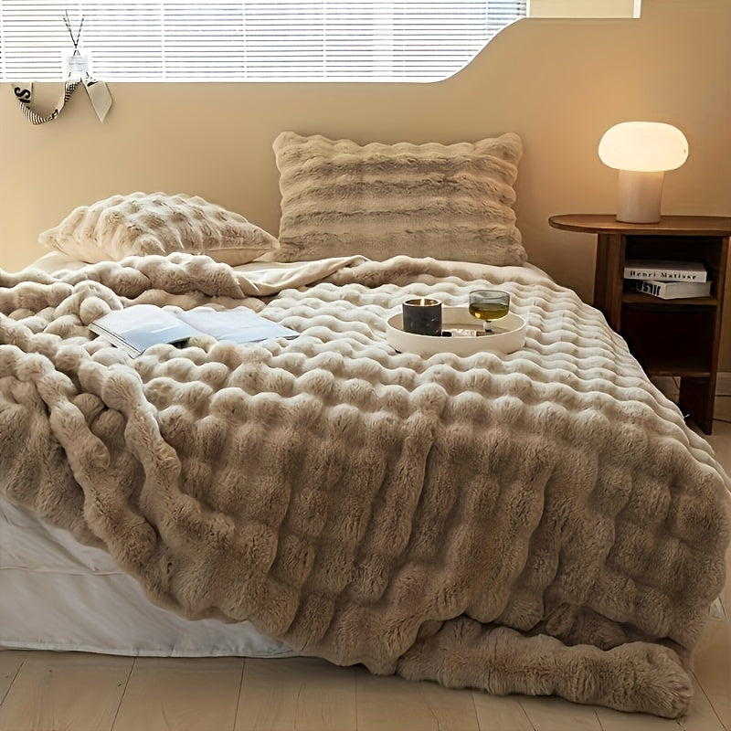 Faux Rabbit Fur Blanket in Fawn
