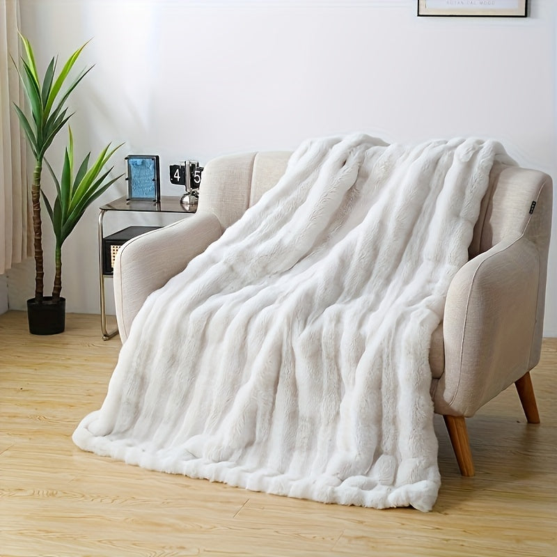Faux Rabbit Fur Blanket in White